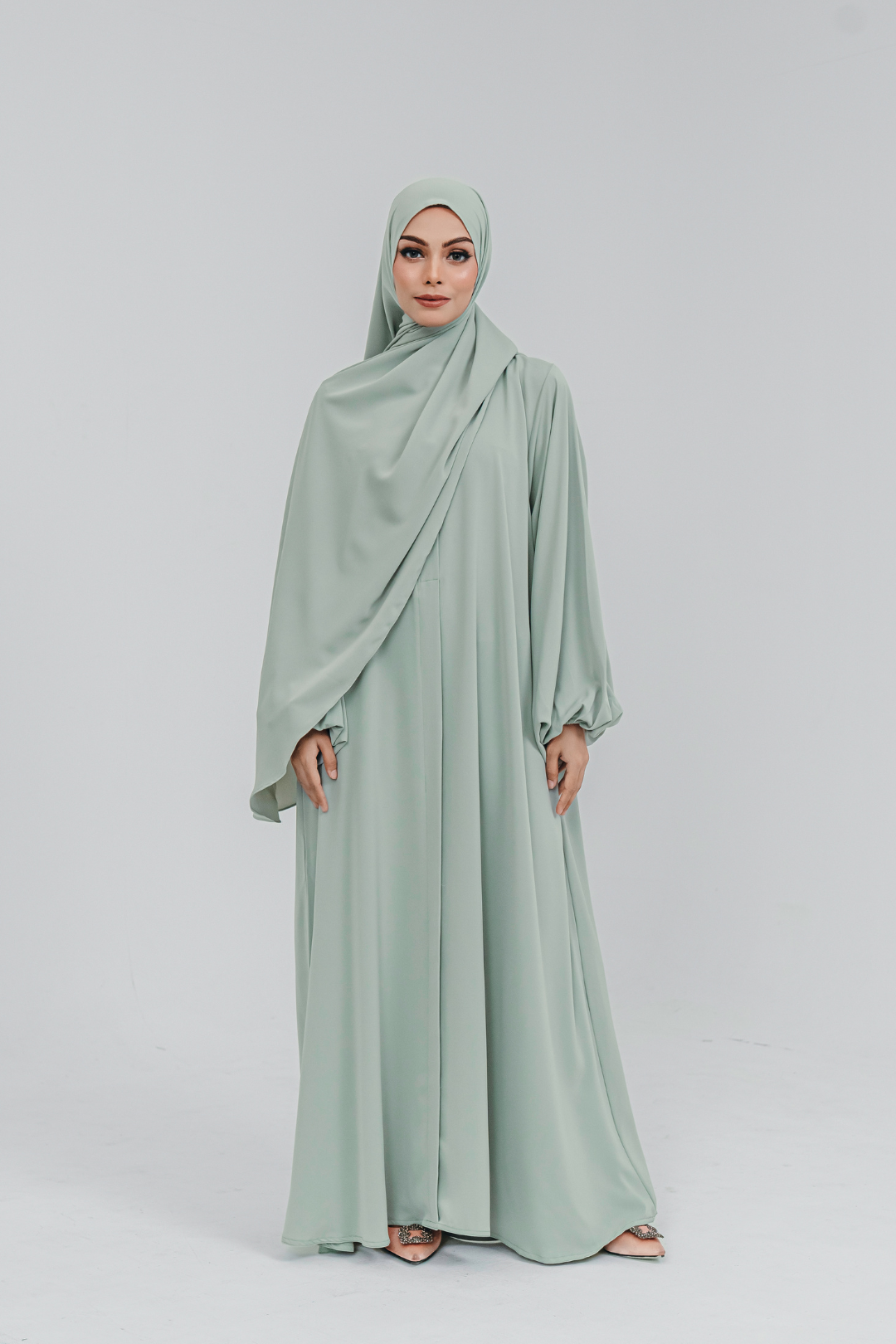 green emerald velvet dress Mint Green Abaya main image 1