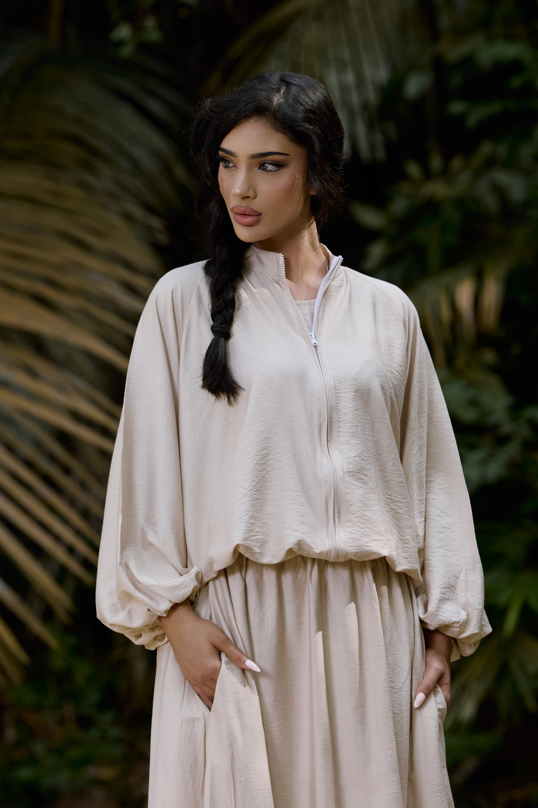 Ayana Bomber Skirt Linen Set in Cream