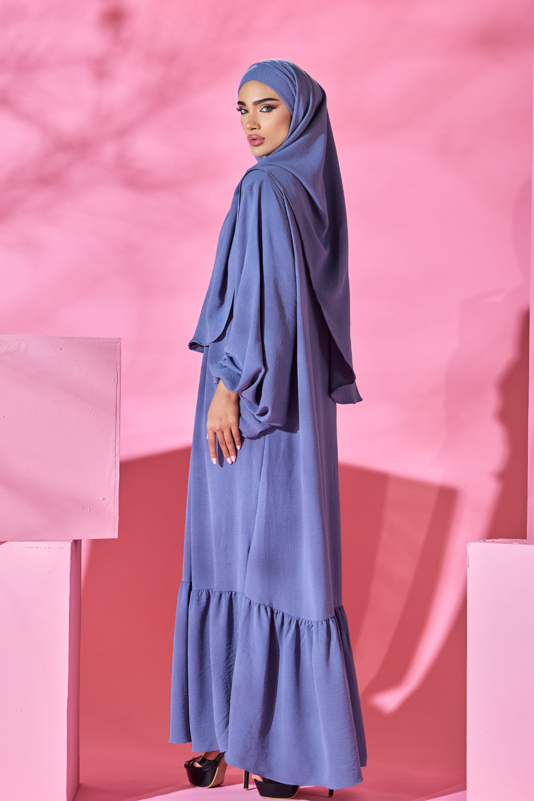 Saufa Babydoll Tiered Dress in Periwinkle Blue