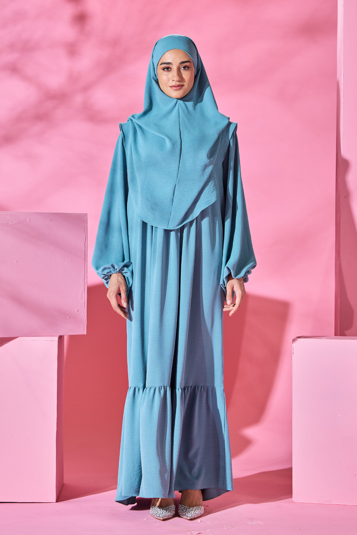 Saufa Babydoll Tiered Dress in Sky