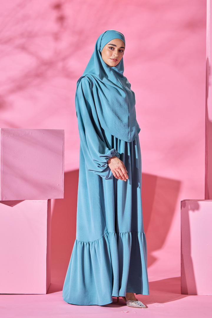 Saufa Babydoll Tiered Dress in Sky