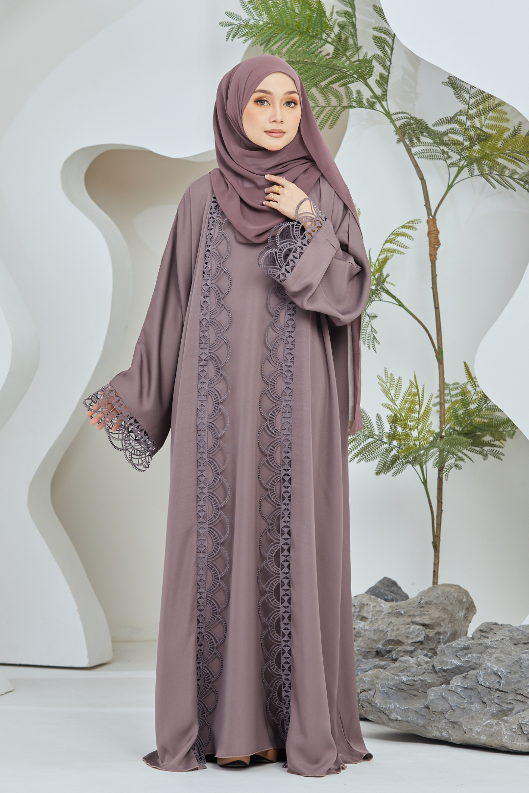 Ulfah Abaya in Grey Taupe