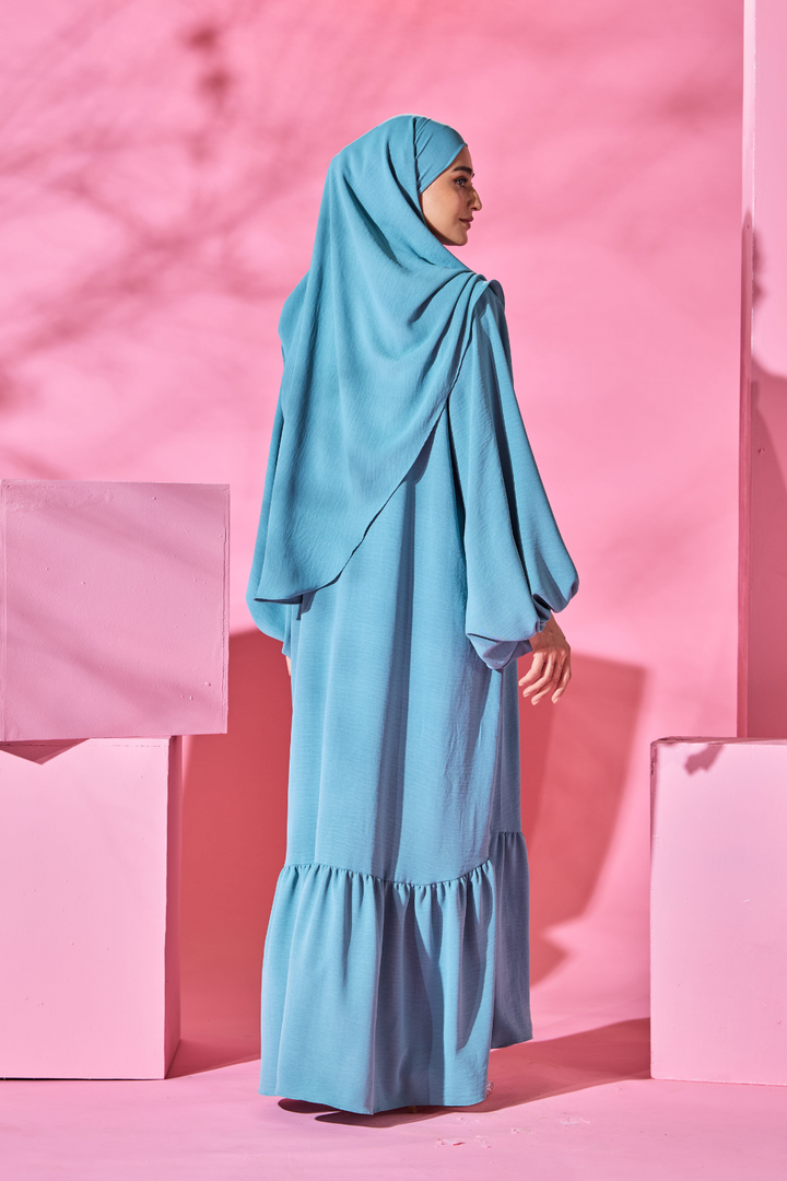 Saufa Babydoll Tiered Dress in Sky