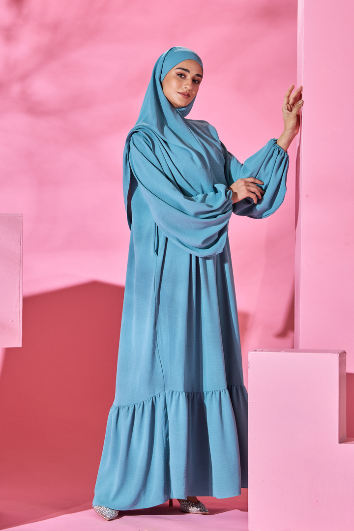 Saufa Babydoll Tiered Dress in Sky