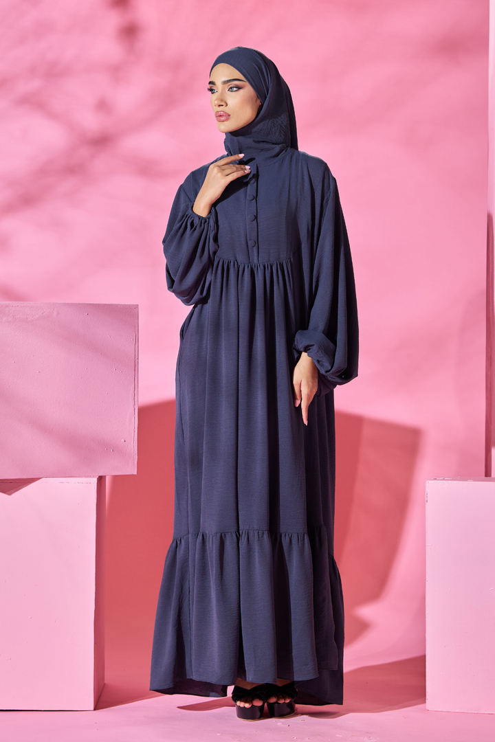 Saufa Babydoll Tiered Dress in Navy Ash