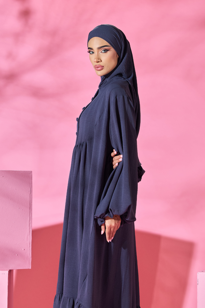 Saufa Babydoll Tiered Dress in Navy Ash