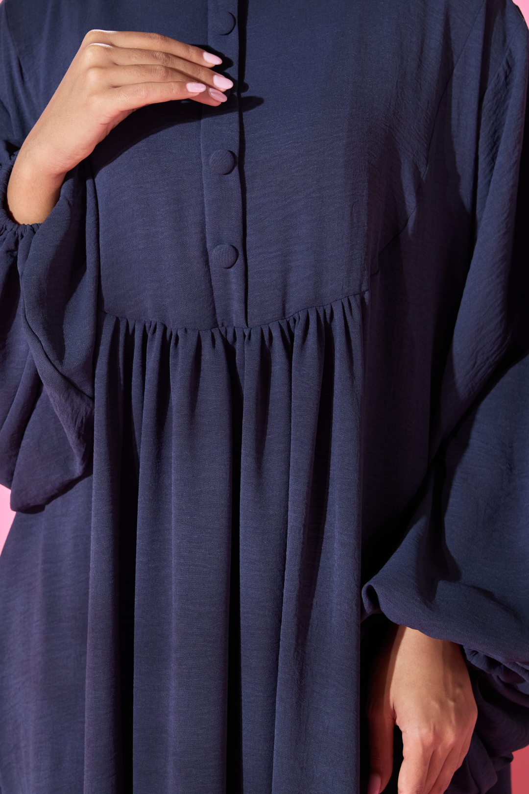 Saufa Babydoll Tiered Dress in Navy Ash