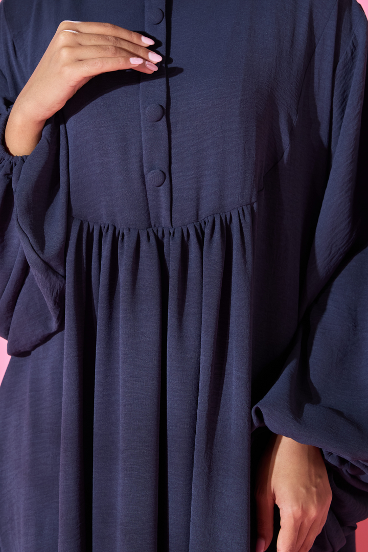 Saufa Babydoll Tiered Dress in Navy Ash