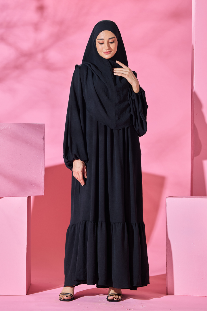 Saufa Babydoll Tiered Dress in Black
