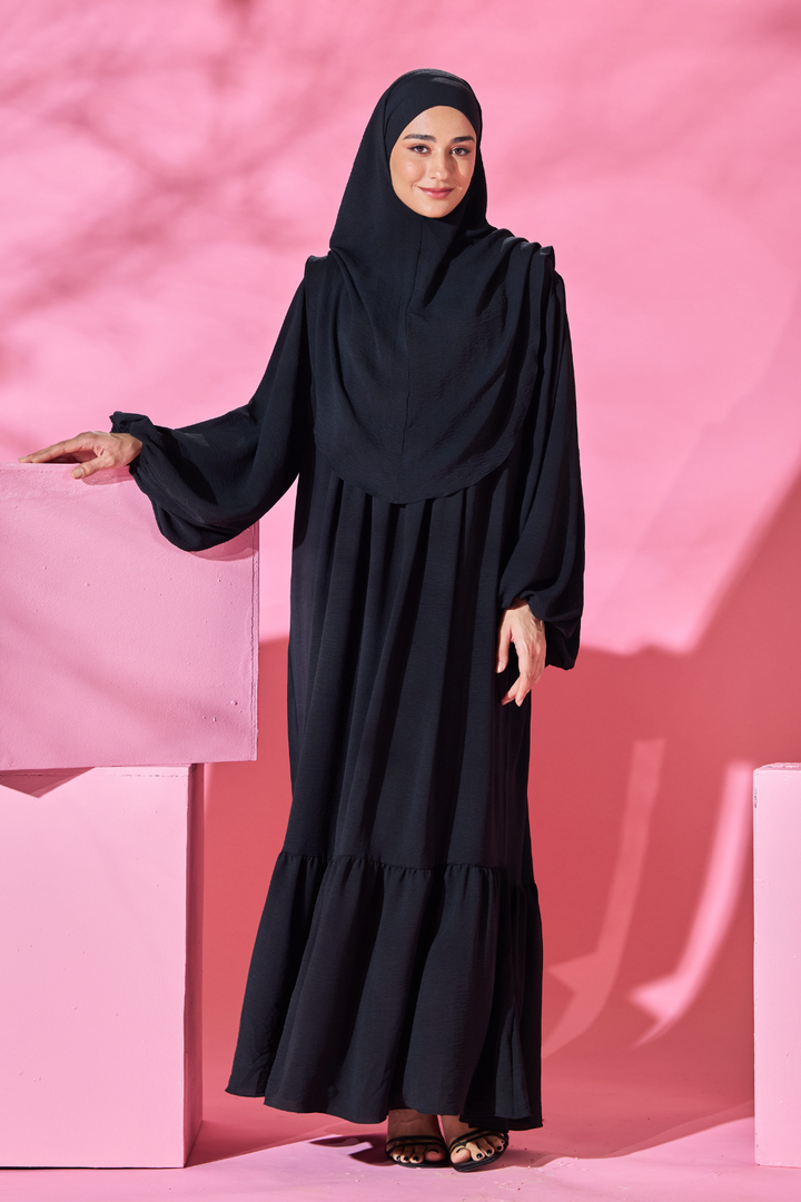 Saufa Babydoll Tiered Dress in Black