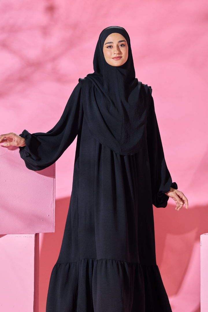 Saufa Babydoll Tiered Dress in Black