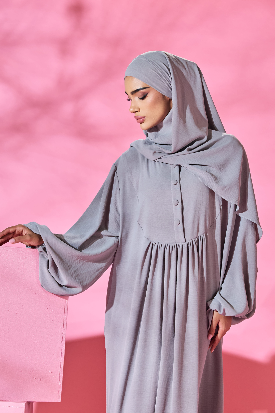 Saufa Babydoll Tiered Dress in Light Grey