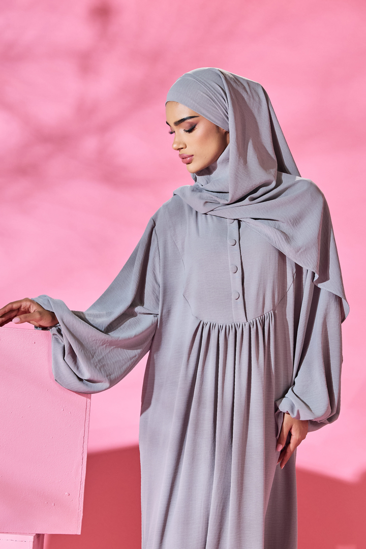 Saufa Babydoll Tiered Dress in Light Grey