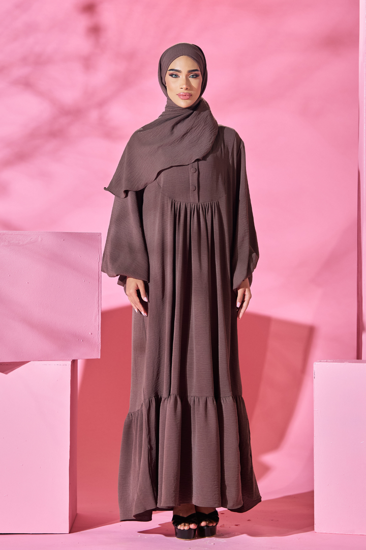 Saufa Babydoll Tiered Dress in Chocolate