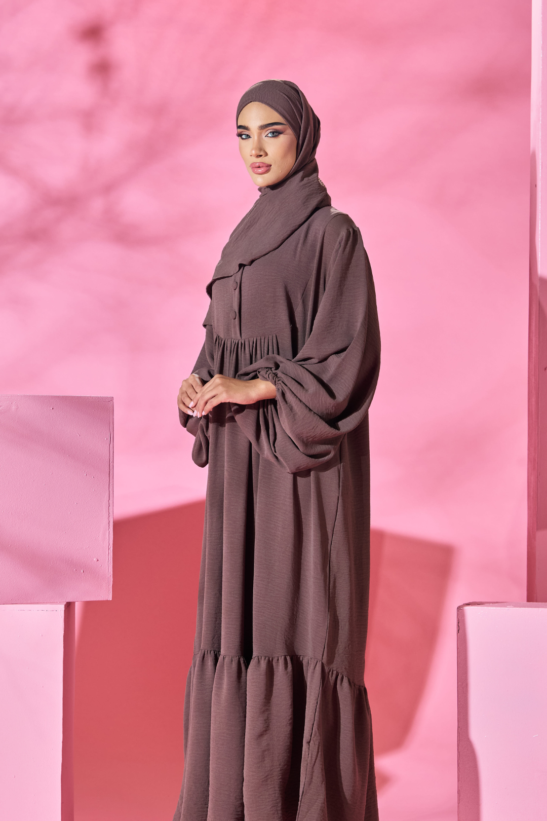 Saufa Babydoll Tiered Dress in Chocolate