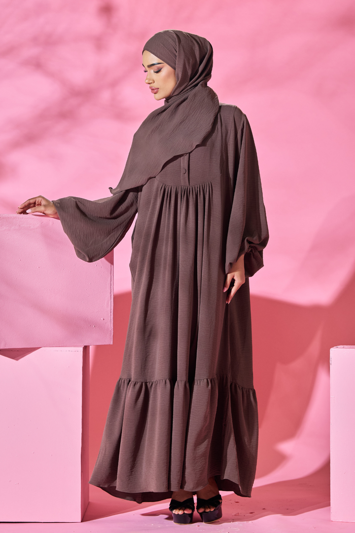Saufa Babydoll Tiered Dress in Chocolate