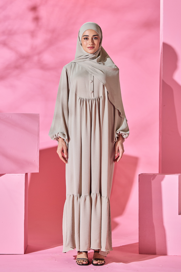 Saufa Babydoll Tiered Dress in Beige