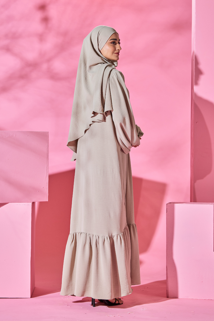 Saufa Babydoll Tiered Dress in Beige