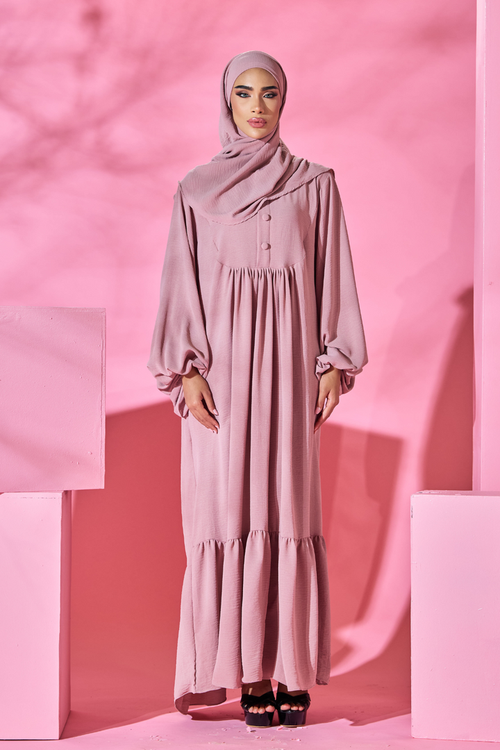 Saufa Babydoll Tiered Dress in Soft Pink
