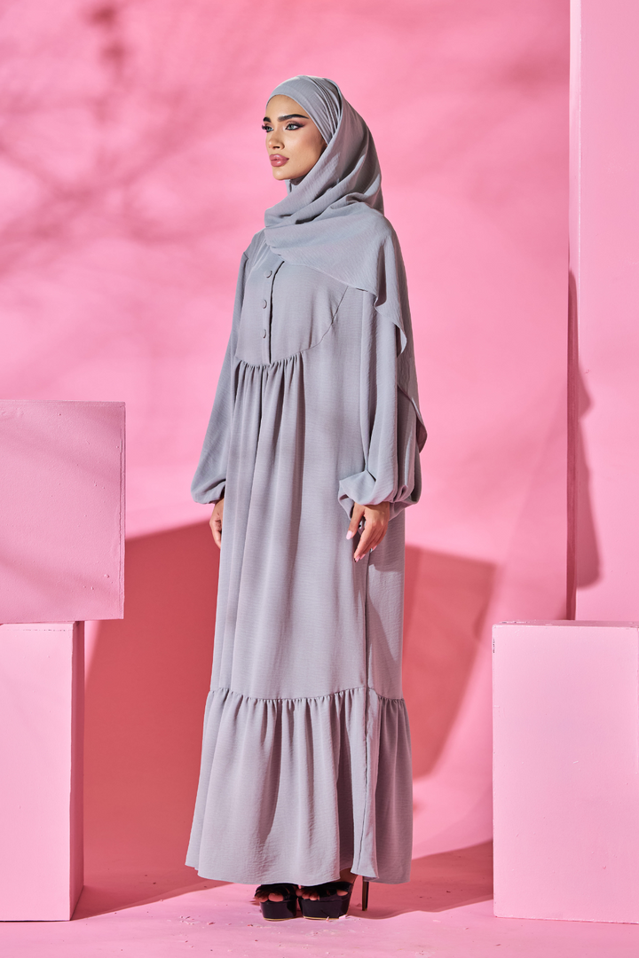 Saufa Babydoll Tiered Dress in Light Grey