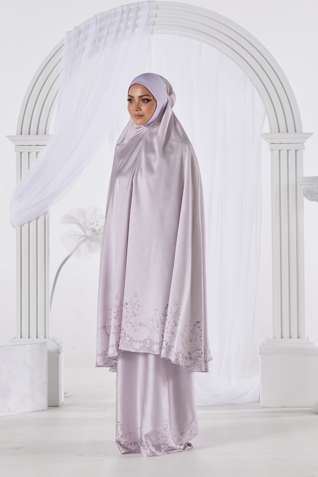 Telekung Bangsawan in Soft Lilac