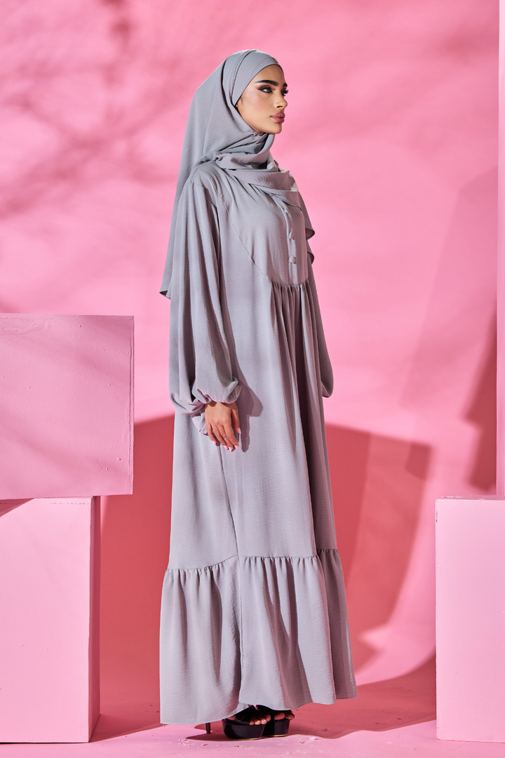 Saufa Babydoll Tiered Dress in Light Grey