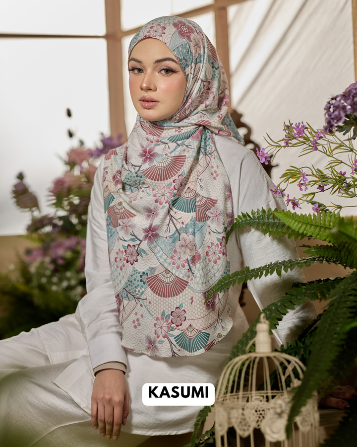 Printed Leya Curved Tie Back Korean Chiffon Shawl