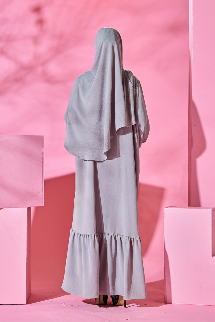 Saufa Babydoll Tiered Dress in Light Grey