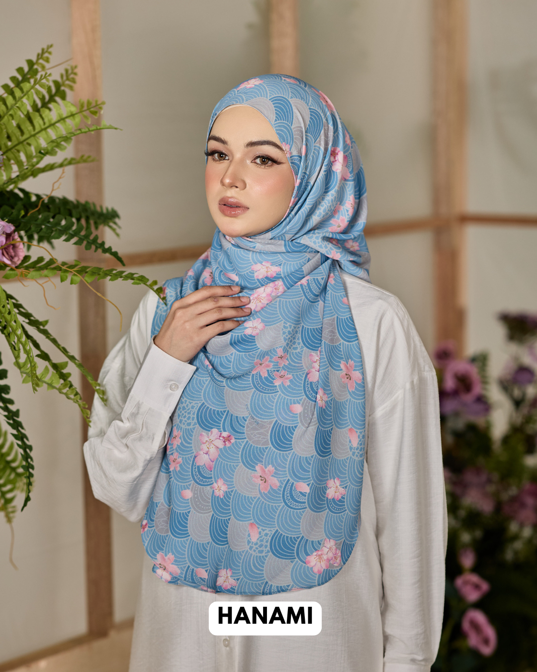 Printed Leya Curved Tie Back Korean Chiffon Shawl