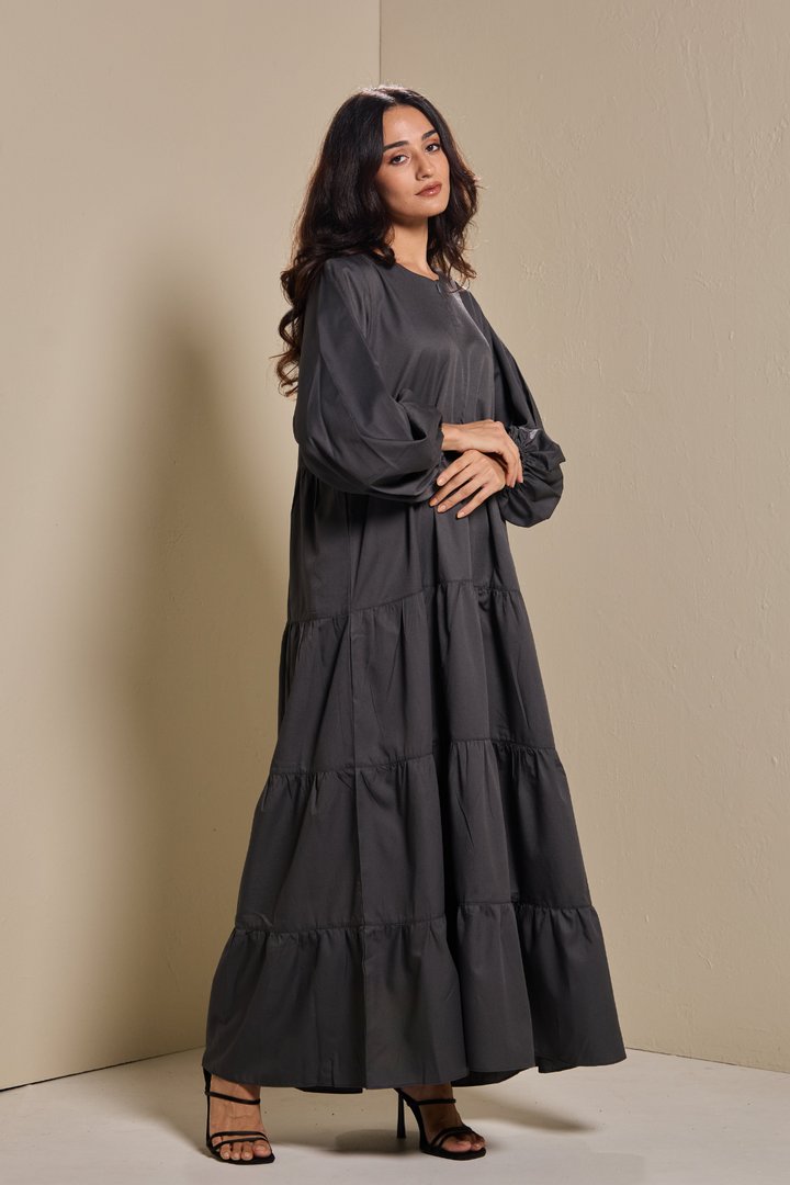 Lucy Tiered Dress in Dark Grey
