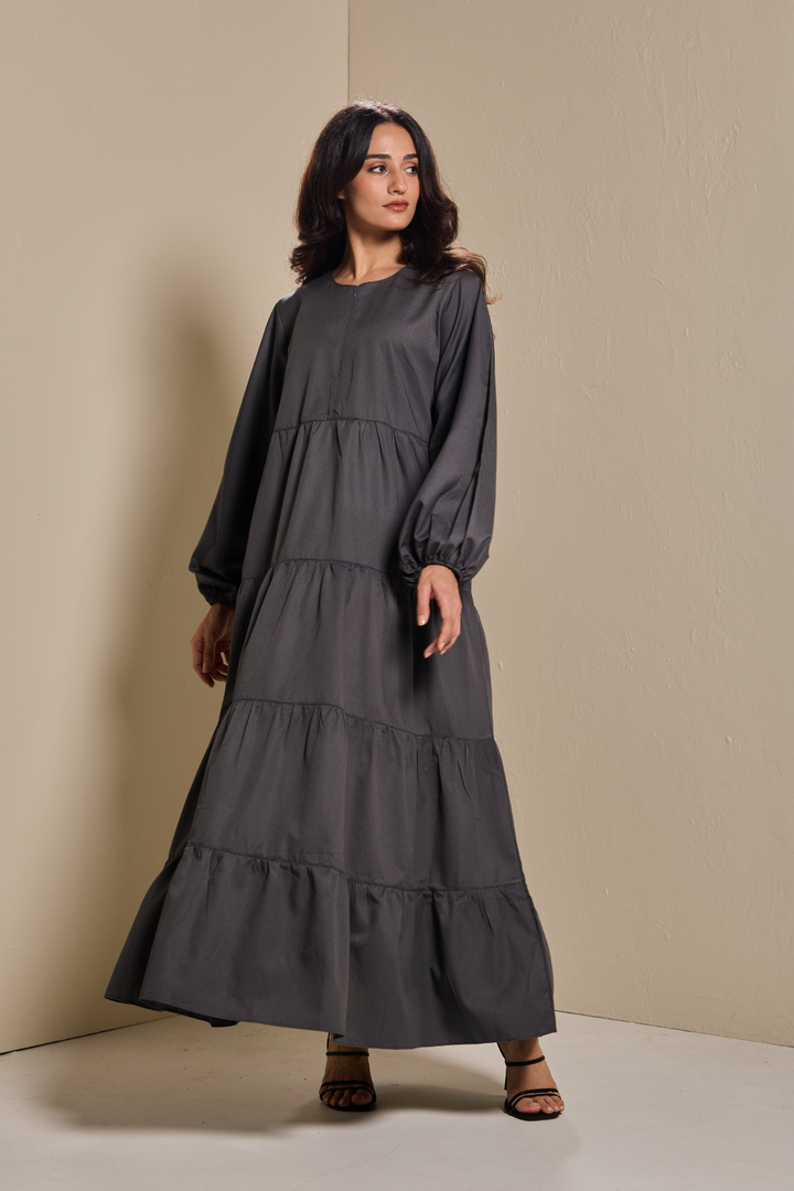 Lucy Tiered Dress in Dark Grey