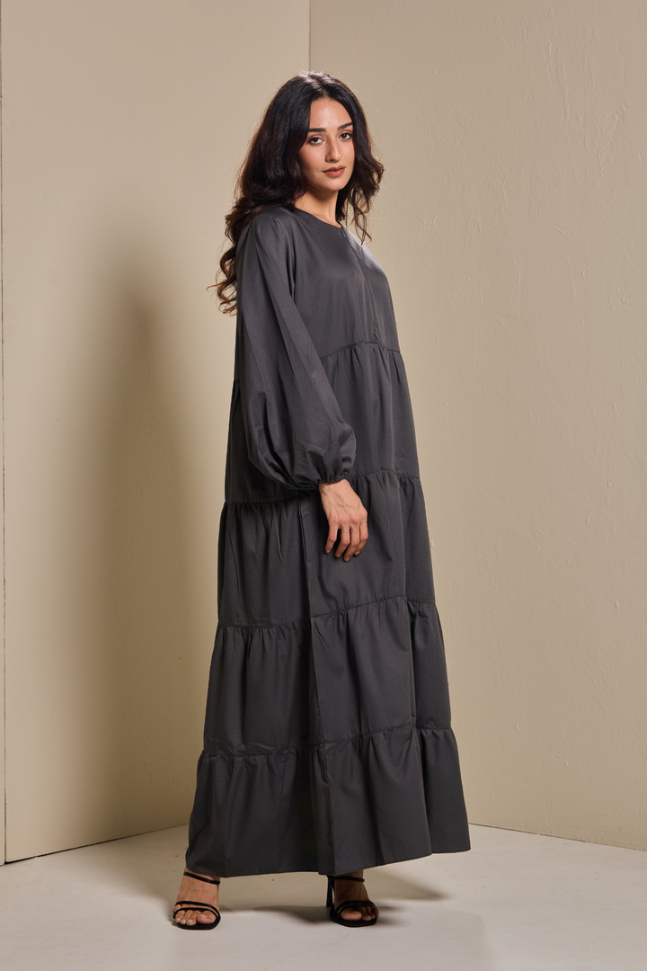Lucy Tiered Dress in Dark Grey