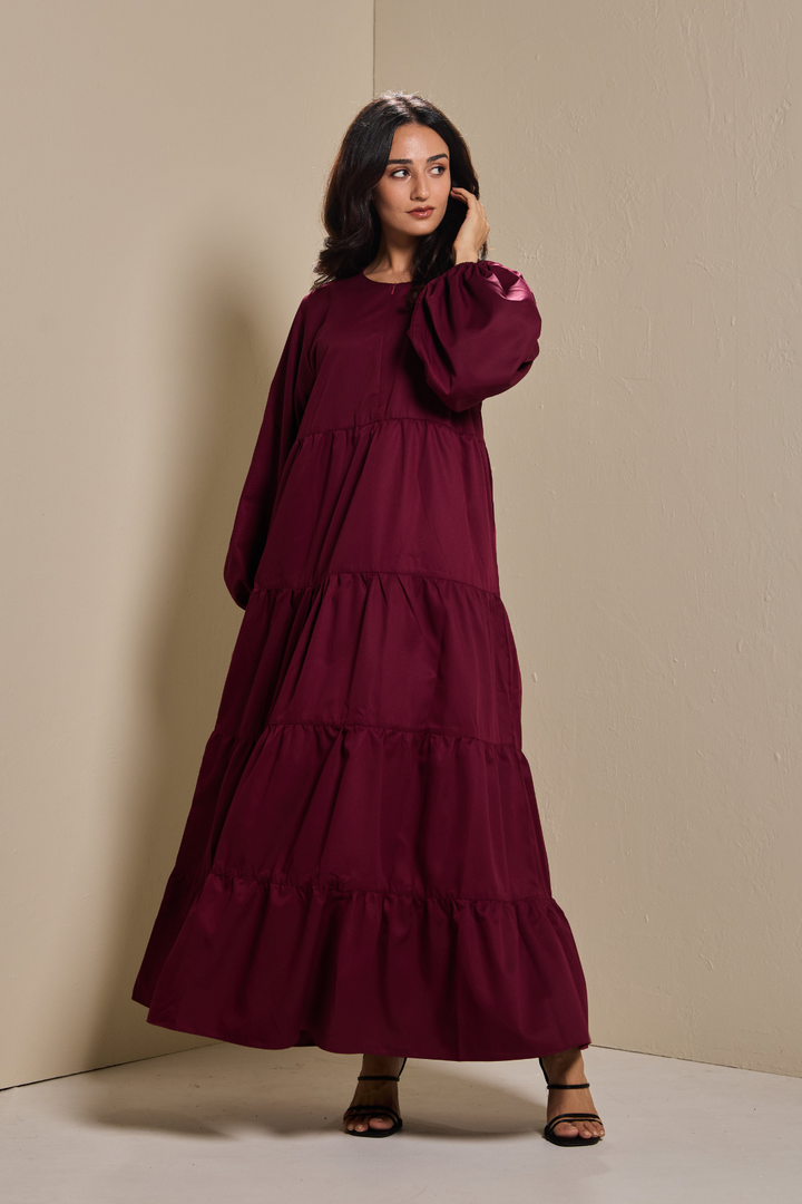 Lucy Tiered Dress in Burgundy
