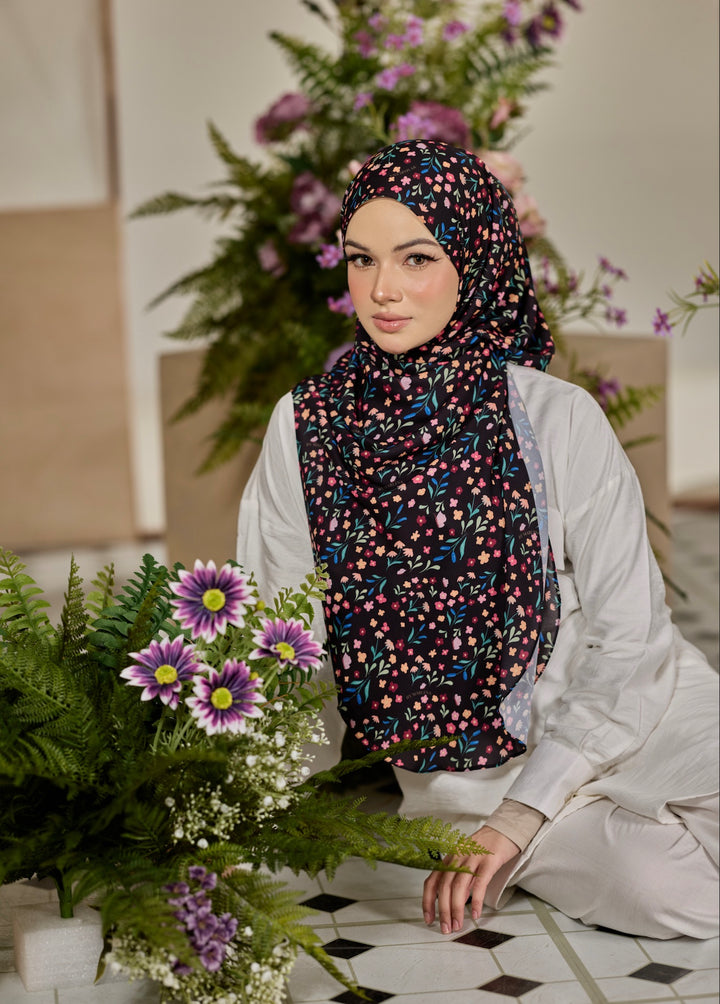 Printed Leya Curved Tie Back Korean Chiffon Shawl