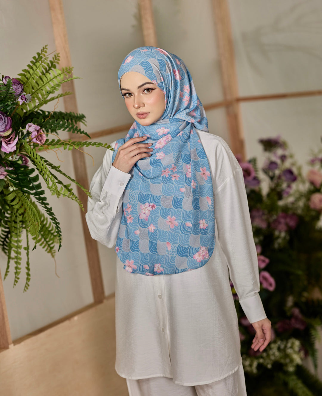 Printed Leya Curved Tie Back Korean Chiffon Shawl