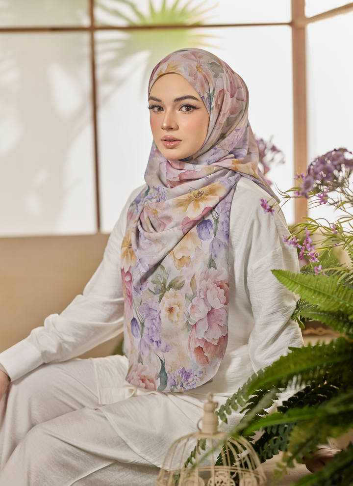 Printed Leya Curved Tie Back Korean Chiffon Shawl