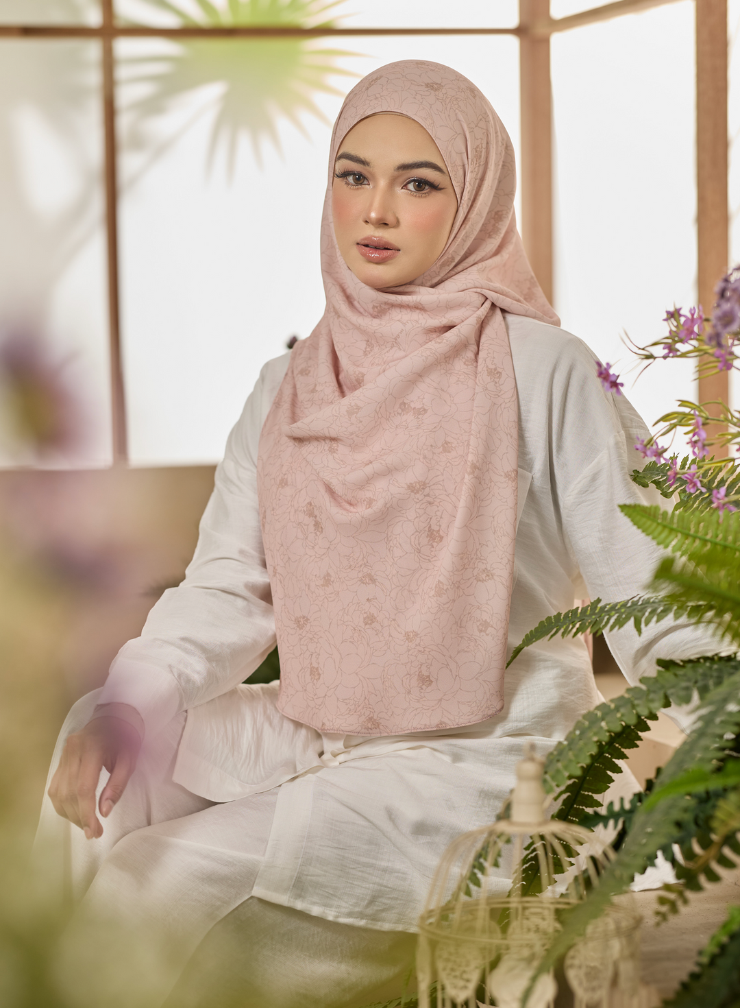 Printed Leya Curved Tie Back Korean Chiffon Shawl