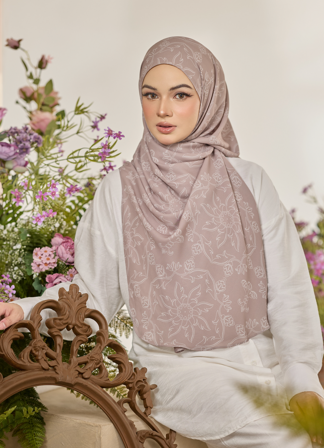 Printed Leya Curved Tie Back Korean Chiffon Shawl