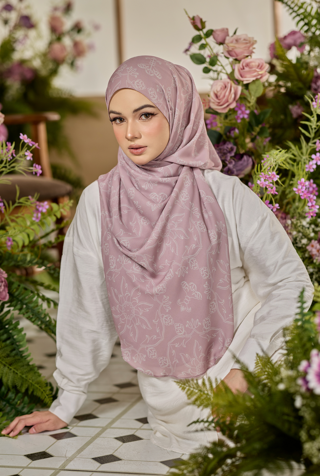 Printed Leya Curved Tie Back Korean Chiffon Shawl