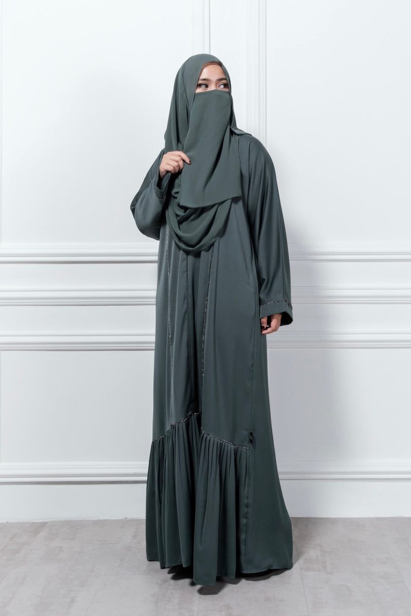 Mirna Dubai Abaya with Mermaid Pleats, Line Crystals, and Slimming Design