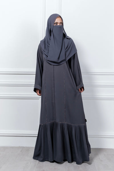 Mirna Dubai Abaya with Mermaid Pleats, Line Crystals, and Slimming Design