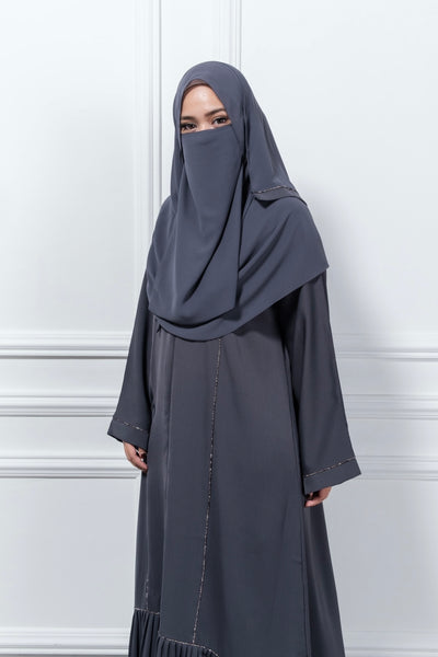 Mirna Dubai Abaya with Mermaid Pleats, Line Crystals, and Slimming Design