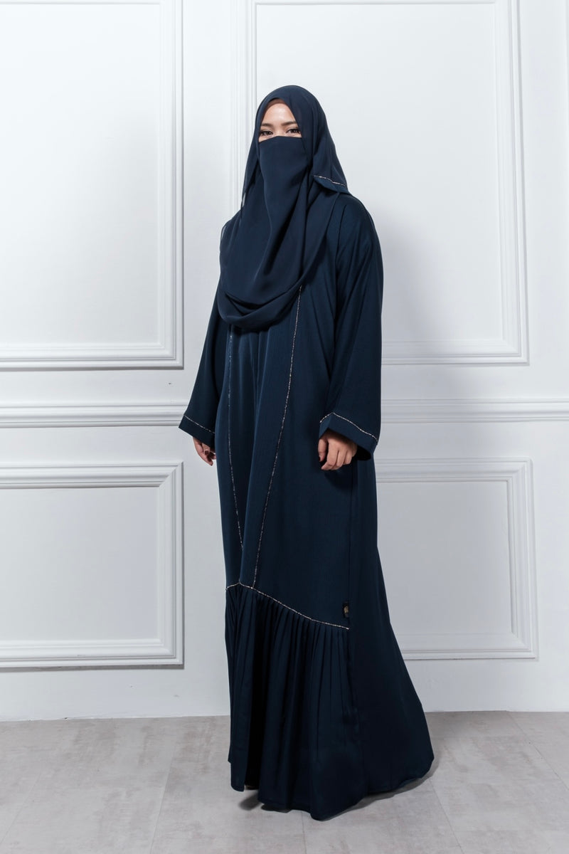 Mirna Dubai Abaya with Mermaid Pleats, Line Crystals, and Slimming Design