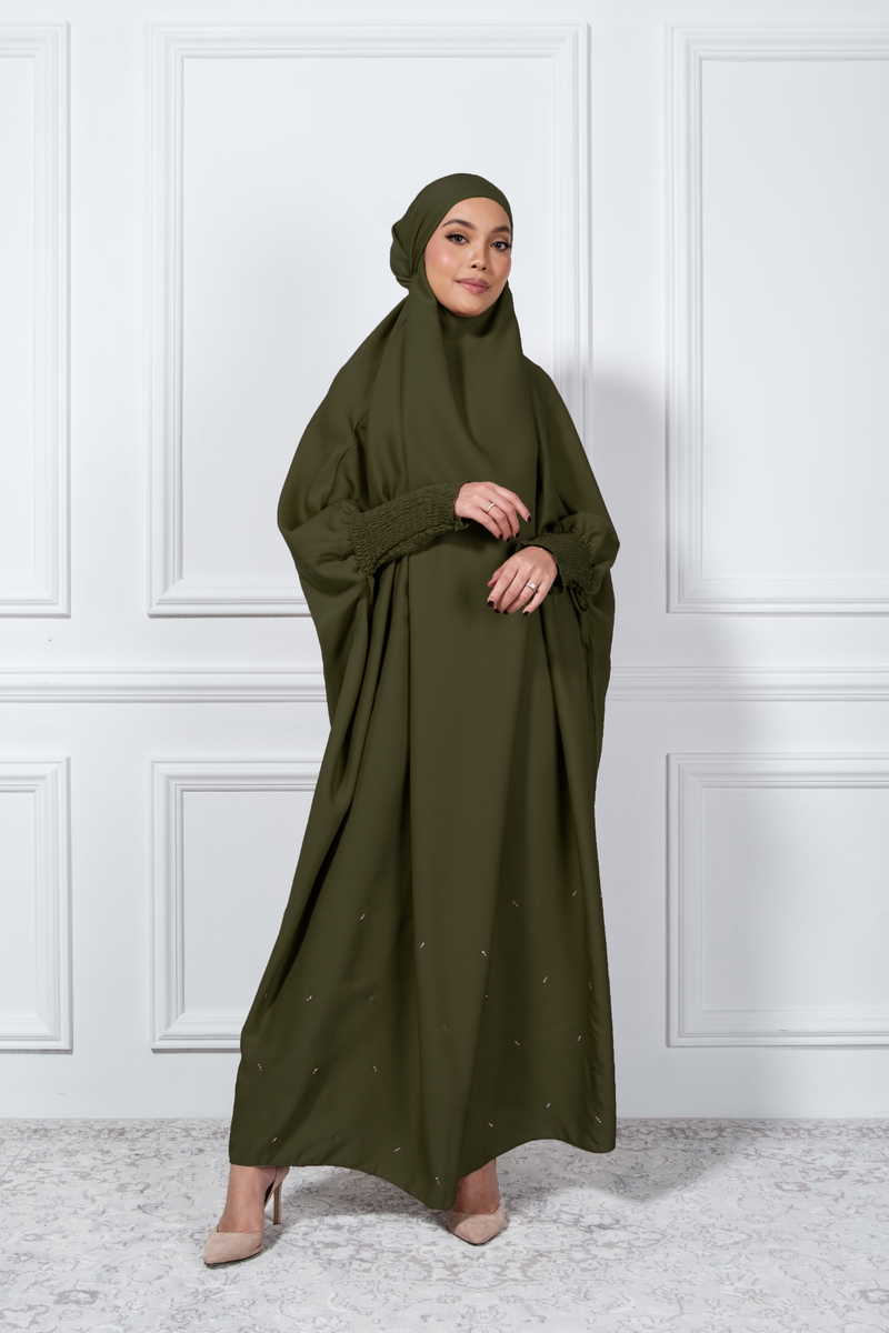 Jilbab Crystal Abaya in Mehndi Green